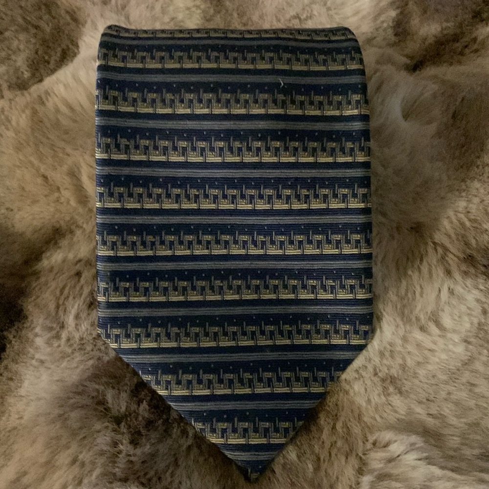 DANIEL DE FASSON Blue and Gold Striped Men's Tie 100% Silk NWOT